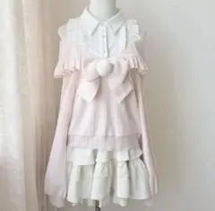 新品 水色 肩あきニット セットアップ量産型 ガーリー リボン 地雷系大人可愛い