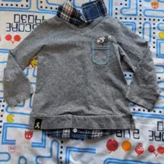 【100】 長袖カットソー 重ね着風 グレー