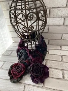 【ハンドメイド】モチーフ編み☆グラニースクエア☆マフラー☆薔薇(221)