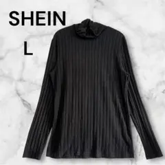 SHEIN シーイン【L】プリーツプリーズタートルネック長袖ニットセーター黒