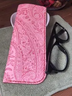 ペイズリー柄メガネケース　レザークラフト 本革使用　P003