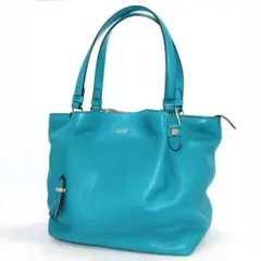 【極美品】トッズ レザー トートバッグ フラワー シボ革 ブルーグリーン 青系