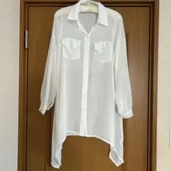 シアー ホワイト ボタン付きシャツ 長袖 バックデザイン