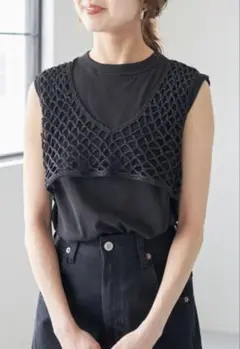 Spick&span ラメメッシュショートニットベスト
