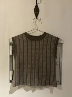 ブラウン ストライプ ノースリーブ セーター