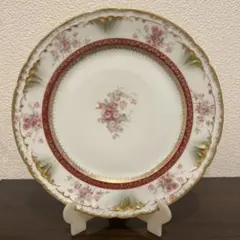AK Limoges／リモージュ】金彩 金盛 手描き／皿「ピンクローズ