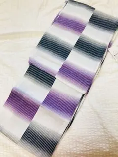 美品！東レ シルック 反物 【絽 反物】縞柄 格子柄 紫 白 洗える着物