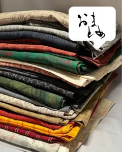 [まとめ売り] 紬16枚セット　リメイク　ハンドメイド　素材　塩沢　おまとめ　絣 塩沢紬 えちご絣 No.3417（9釜立涌柄／ベージュ地紺目色） A反