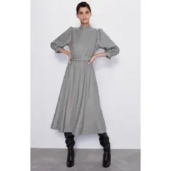 ベルト付き千鳥格子柄ワンピース　ZARA