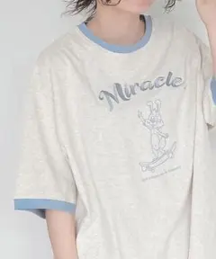 スケボーラビット刺繍ロゴリンガーTシャツ AS KNOW AS plus