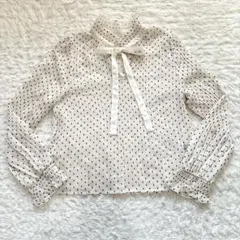 ♡Hudson hony♡ドット柄シアーシフォンプリーツブラウス Ｌ