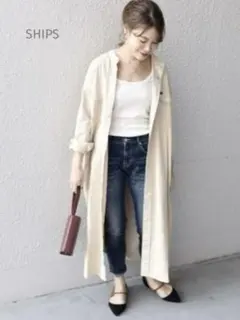 極美品【SHIPS別注】Wranglerノーカラーデニムシャツワンピ　ナチュラル