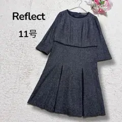 【リフレクトReflect】ウール混　7分袖ボックスプリーツワンピース　大人上品