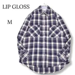 【LIPGLOSS】　長袖　シャツ　ネイビー メンズ　古着　チェック　アクリル