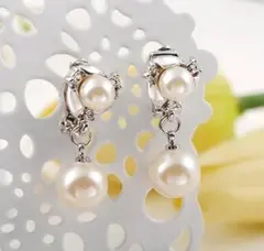シルバー イヤリング 揺れるパールが可愛い ダブルパール アレルギー対応