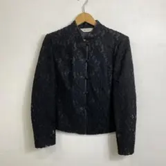 Vintage チャイナジャケット ブラック 花柄 総レース 袖シースルー