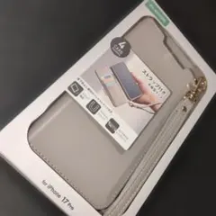 iPhone17Pro 手帳型ケース ストラップ付き　グレージュ