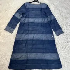 45rpm インディゴ　パッチワーク　ワンピース 45rpm ミックスパッチワークのタックドレス(インディゴ