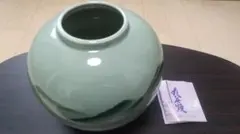 【新品】九谷焼 陶器 丸型 緑色 壺