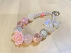 手作り 携帯ストラップ 韓国風 ビーズ パール 薔薇 ハンドメイド 可愛い