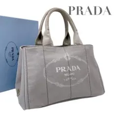 【美品】プラダ　カナパM　ハンドバッグ　グレー　キャンバス 　5826