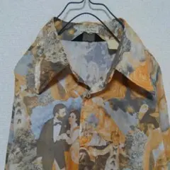 ヴィンテージ 絵画柄 総柄 ポリシャツ 水彩画 人物 70s 80sビンテージ