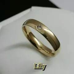 激安❗ステンレス☆イエローゴールド☆人気❗ジルコニア甲丸リング！幅4㎜刻印可能❗