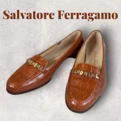 美品 Salvatore Ferragamo パンプス クロコ型押し ブラウンのサムネイル