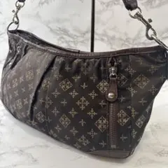 russet ラシット 総柄ナイロン×本革 レザー ショルダーバッグ こげ茶