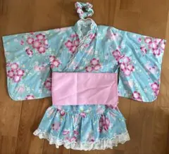 しまむら 浴衣ドレス 120 水色 花柄 シュシュ付き 未使用