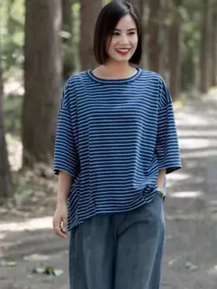 大きいサイズ Tシャツ カジュアル 着痩せ ボーダー柄 ドルマンスリーブ