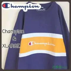90Ｓ古着ChampionチャンピオンXLARGEコラボ刺繍ロゴ長袖トレーナー