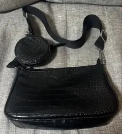 ブラック クロコダイル風 ショルダーバッグ