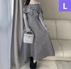 nako しまむら　キャミワンピース　ツイード　ジャンスカ　リボン　ワンピース