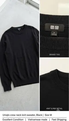UNIQLO クルーネックニット ブラック Mのサムネイル
