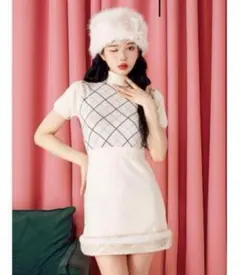 Darich チェックファーニットミニワンピース アイボリー IVO