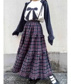 wcダブルシー☆超美品レア♪完売2wayチェックフリルコットンロングスカートのサムネイル