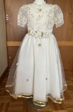 ホワイトドレス 140cm 花柄刺繍
