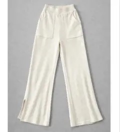 GU リブスリットワイドパンツ オフホワイト S ウエストゴム