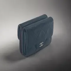 CHANEL シャネル　箱付き　マトラッセ 三つ折り財布ブラック　ラムスキン