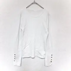 ホワイト リブ編み 長袖 トップス リブボタンスリーブセーター GU ジーユー