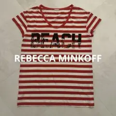 《美品》レベッカミンコフ　赤と白のストライプ BEACH プリントTシャツ 半袖のサムネイル