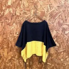 dahl'ia 半袖Tシャツ ショート丈 綿100% ネイビー イエローのサムネイル