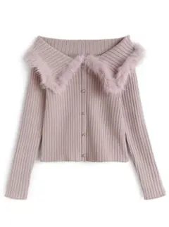 ファーオフショルダーニットトップス ピンク