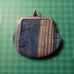 青と金のストライプ 小さいがま口コインケース　【サイズをご確認ください】