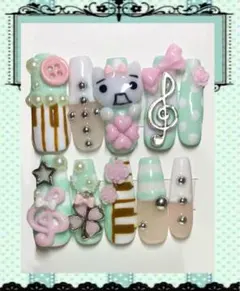 【現品】平成女児ネイル y2k ウィッシュコア グランジ ミント ピンク 音符