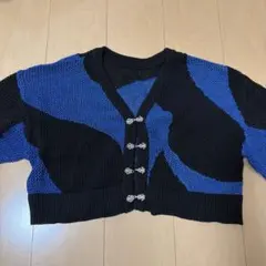 HARE ラメメッシュメタルニットカーディガン 青×黒のサムネイル