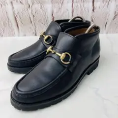 美品　グッチ GUCCI (35) レザーショートブーツ　ホースビット　黒 グッチらしい「ホースビット」モチーフ入りのショートブーツが