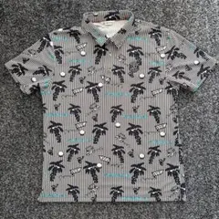 【美品】アンパスィ　総柄　半袖　ポロシャツ　ストライプ柄　ゴルフウェア　LL