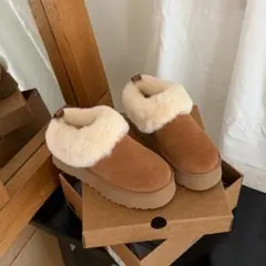 美品✨UGG ブラウン 厚底 ムートンブーツ スリッポン 37